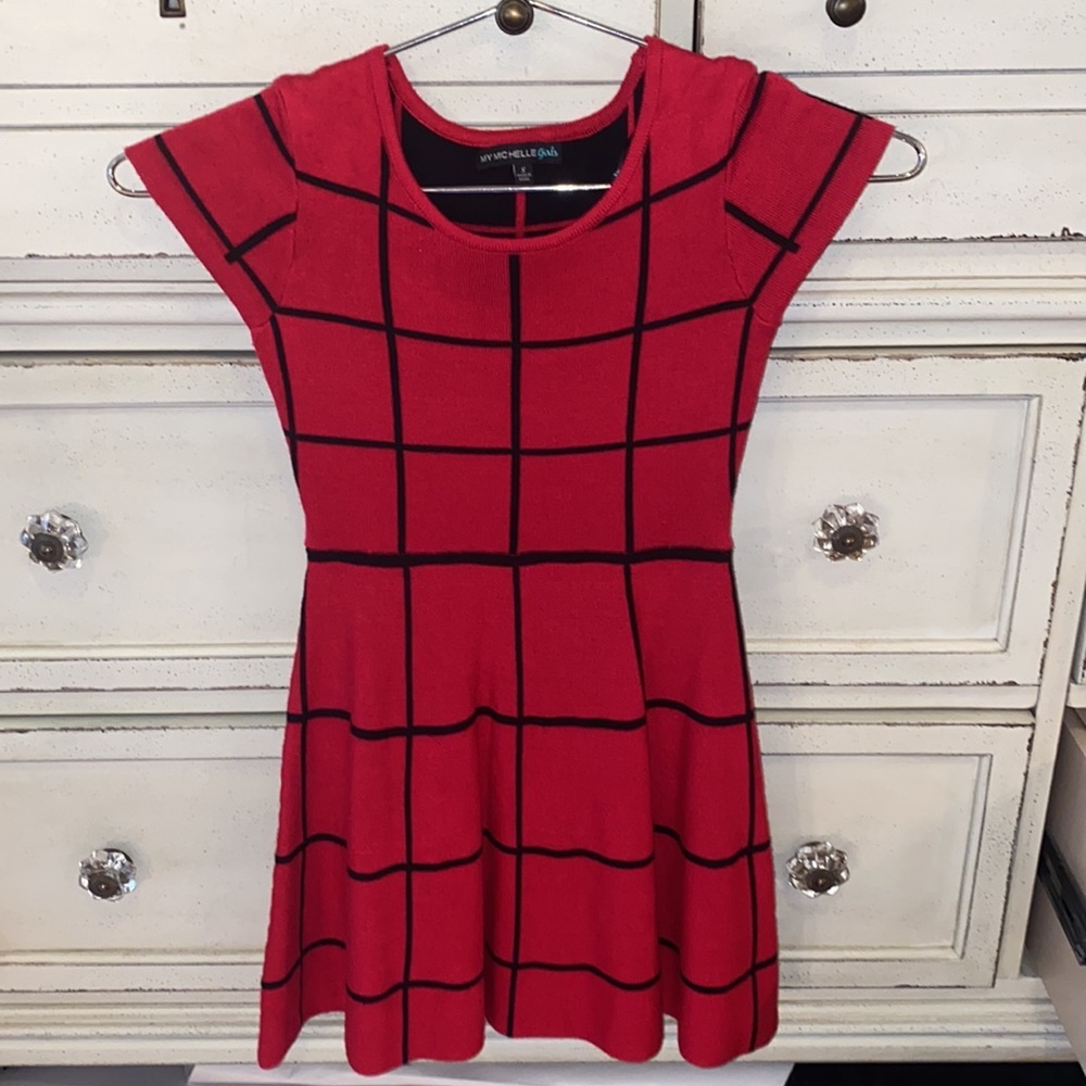 My Michelle Girls youth black & red plaid shortsleeve sweater dress size Small​